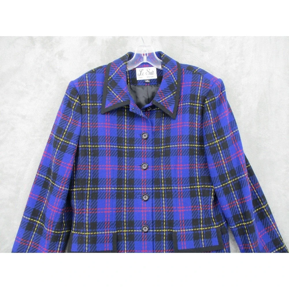 Le Suit Blazer Womens 14 Plaid Wool‎ Blend Career Office Preppy Academia Office